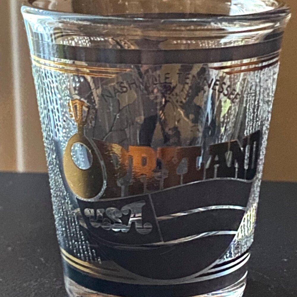 Vintage Opryland USA Nashville Tennessee Gold Black Clear Shot Glass Souvenir